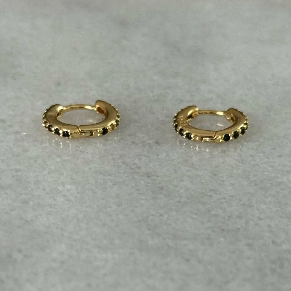 COPY - COPY - Gold Black Crystal Mini Small Huggie Hoop Earrings